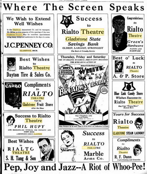 Rialto Theatre - 14 JUL 1929 OPENING CONGRATULATIONS